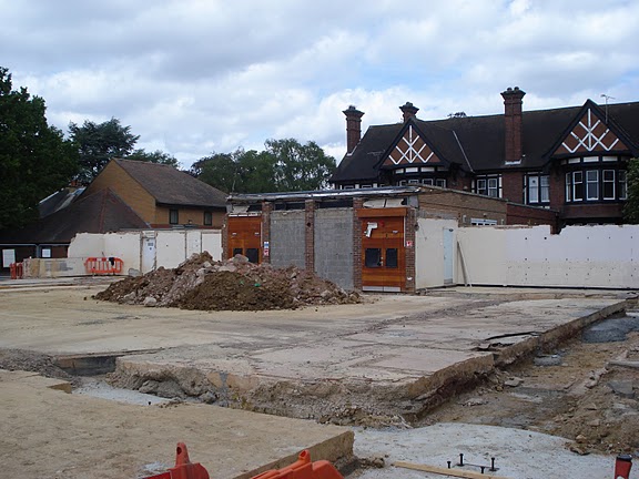 Photograph of extensive building work and rubble of what was the Gilbert Murray Conference Centre